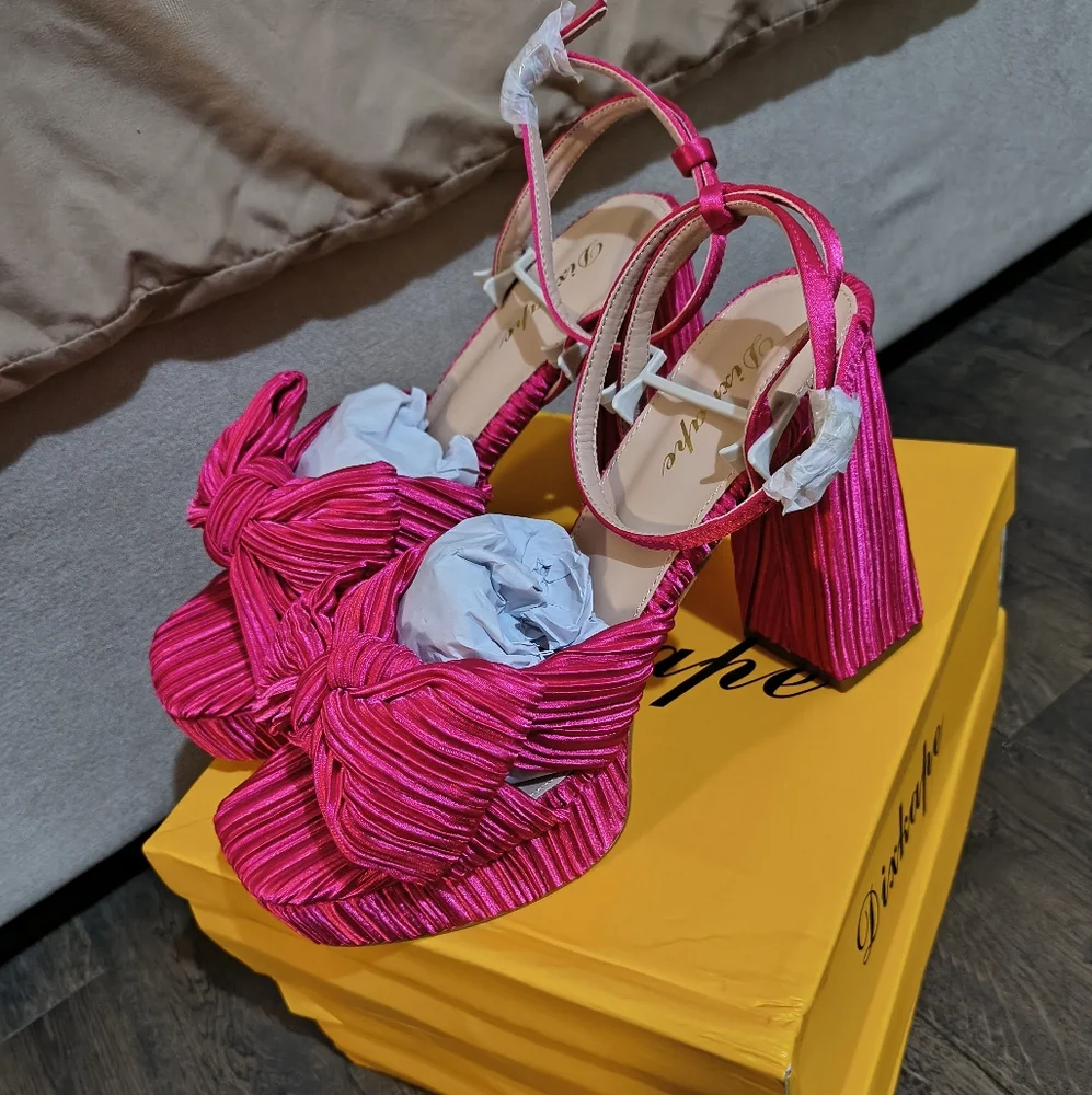 Hot Pink Ankle Strap Chunky High Heels Platform Prom Party Dress Shoes 9